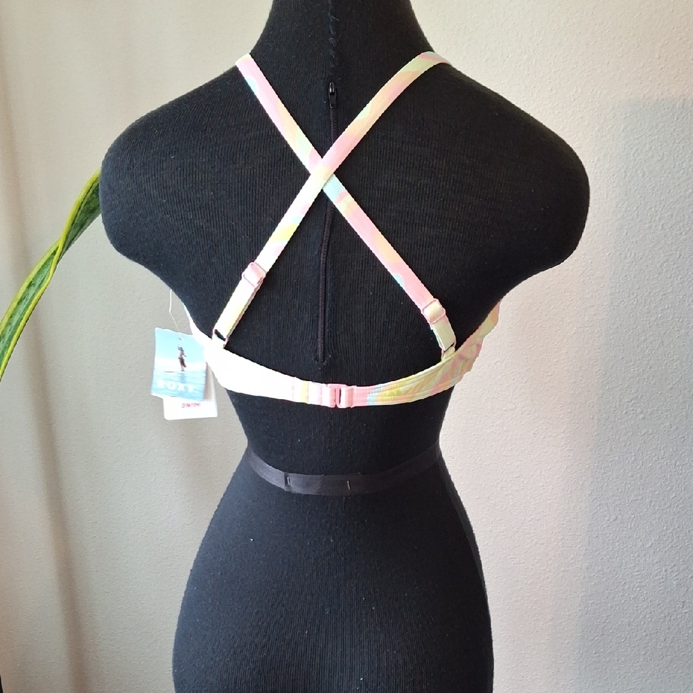Roxy Pink and Yellow Bikini Top Cropped Style Size XL - Picture 7 of 10